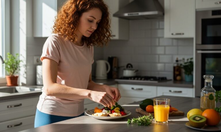 Woman preparing healthy breakfast in the kitchen
